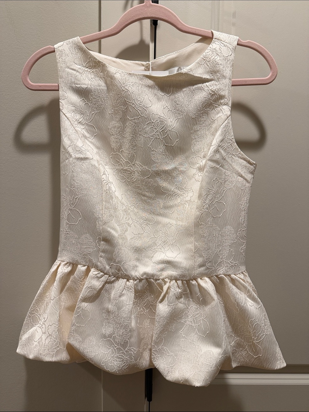 Woman’s Cream Floral Jacquard Peplum Top